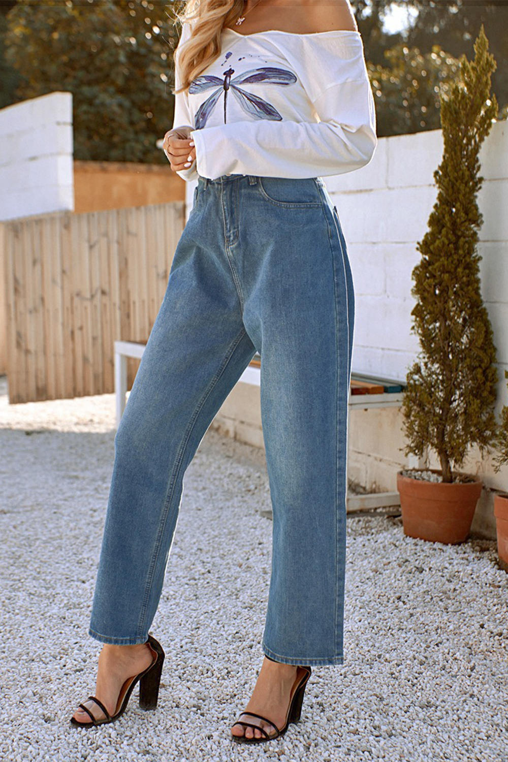 High Waist Wide Leg Cotton Jeans