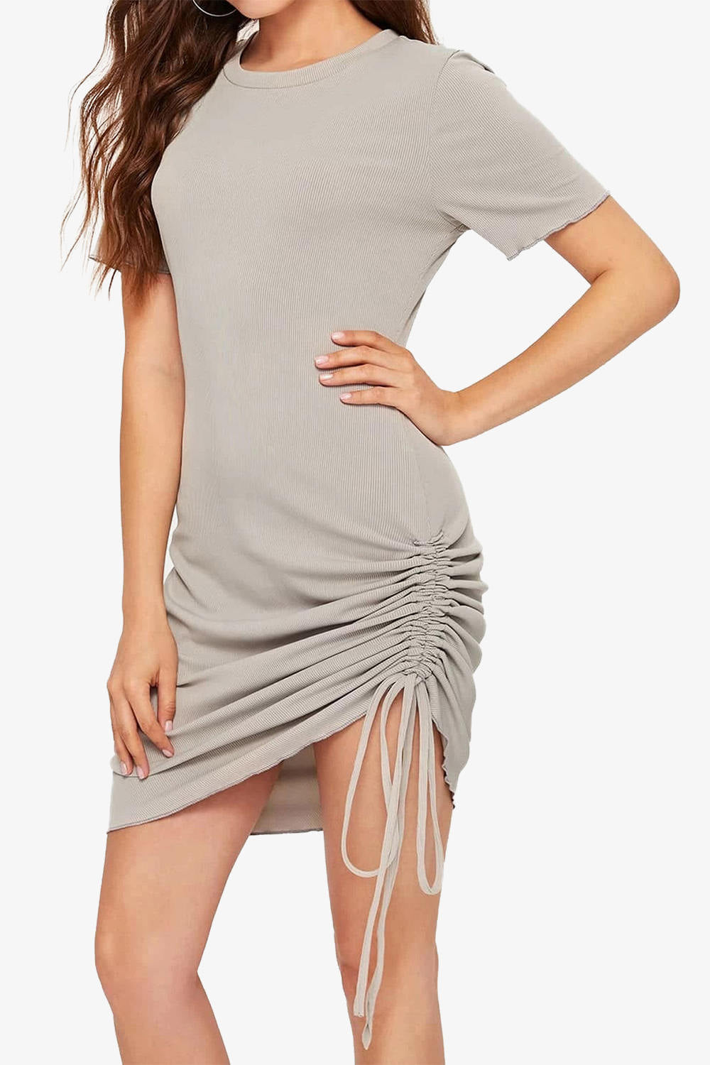 Asymmetry Drawstring Ruched T-shirt Dress