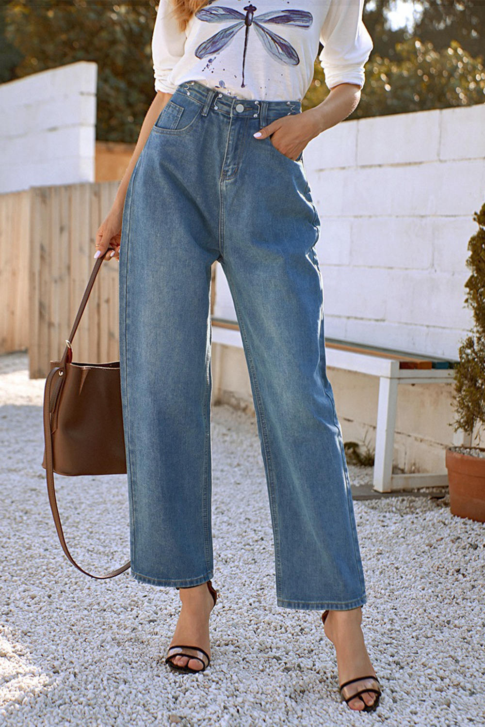 High Waist Wide Leg Cotton Jeans