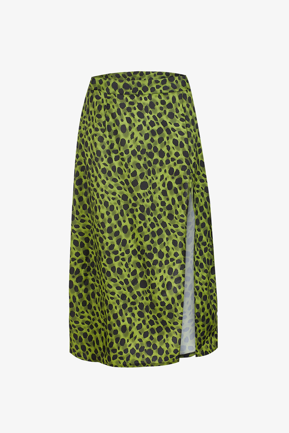 Green Leopard Print Split Midi Skirt