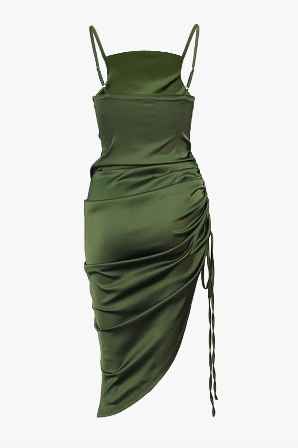 Satin Ruched Drawstring Cami Dress